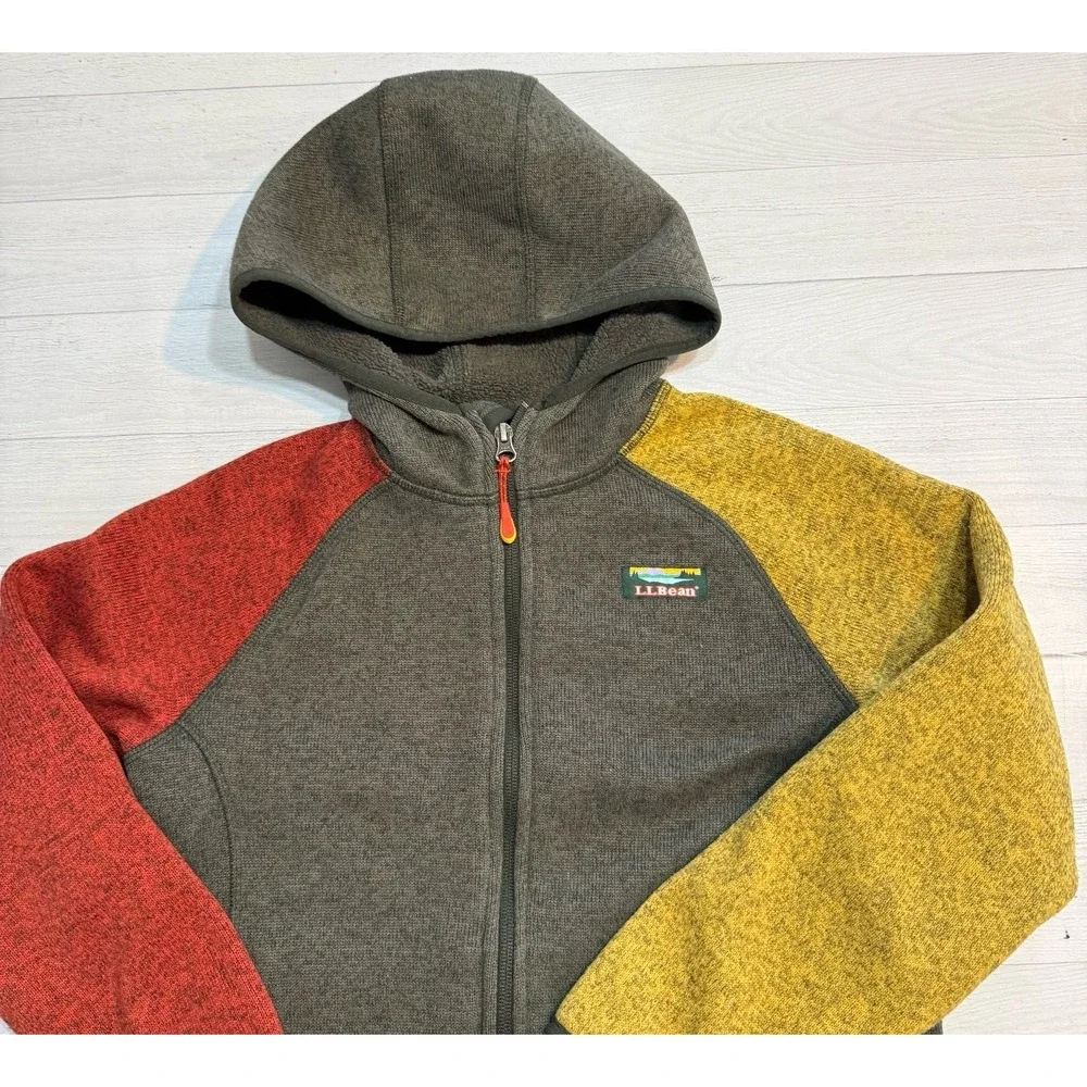 L.L.Bean Kids Elle Bean Sweater Fleece Hooded Color Block‎ Big Kids 10/12